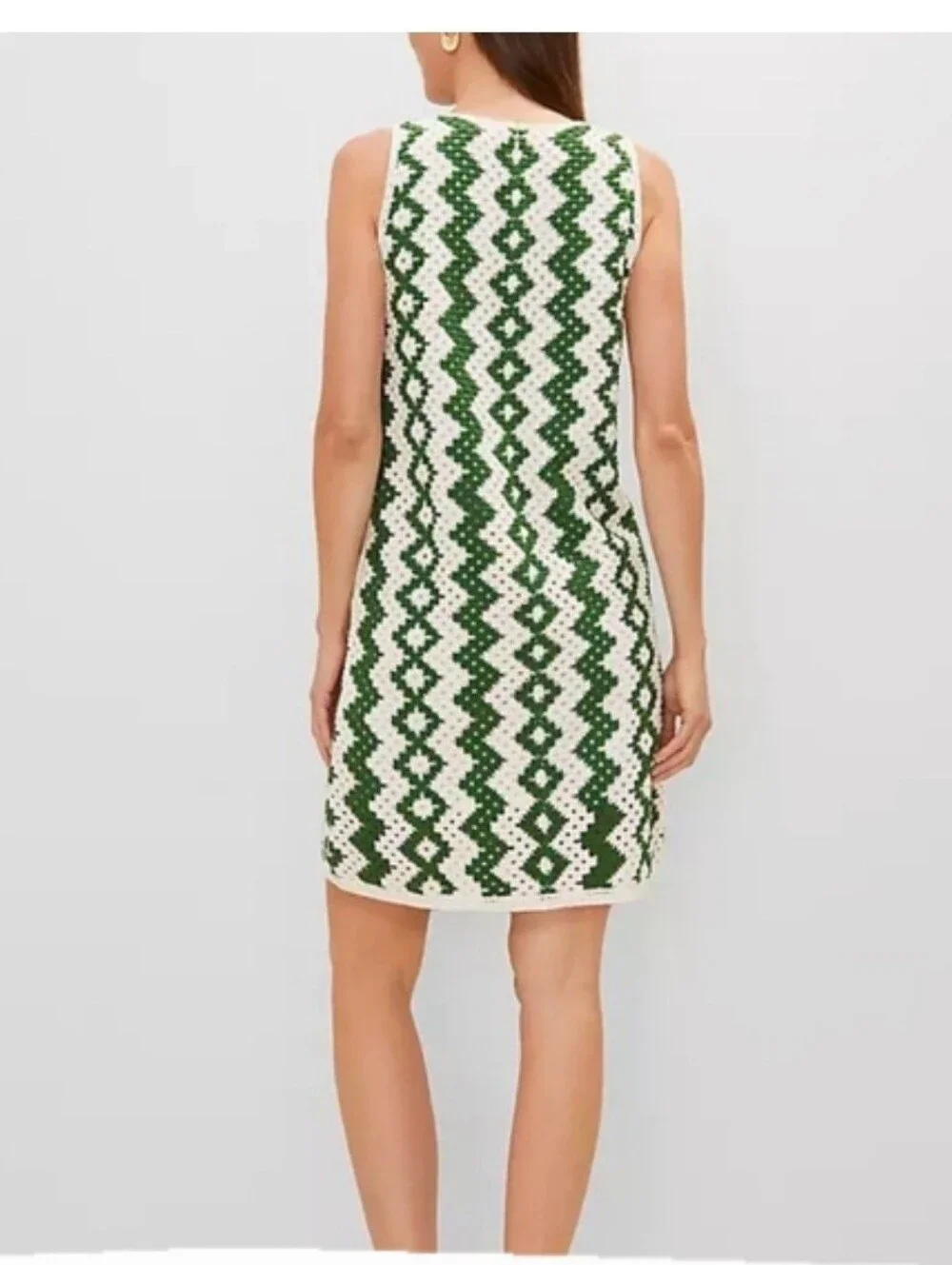 Ann Taylor green white crochet knit round neck sleeveless shift dress size S new - Picture 2 of 3